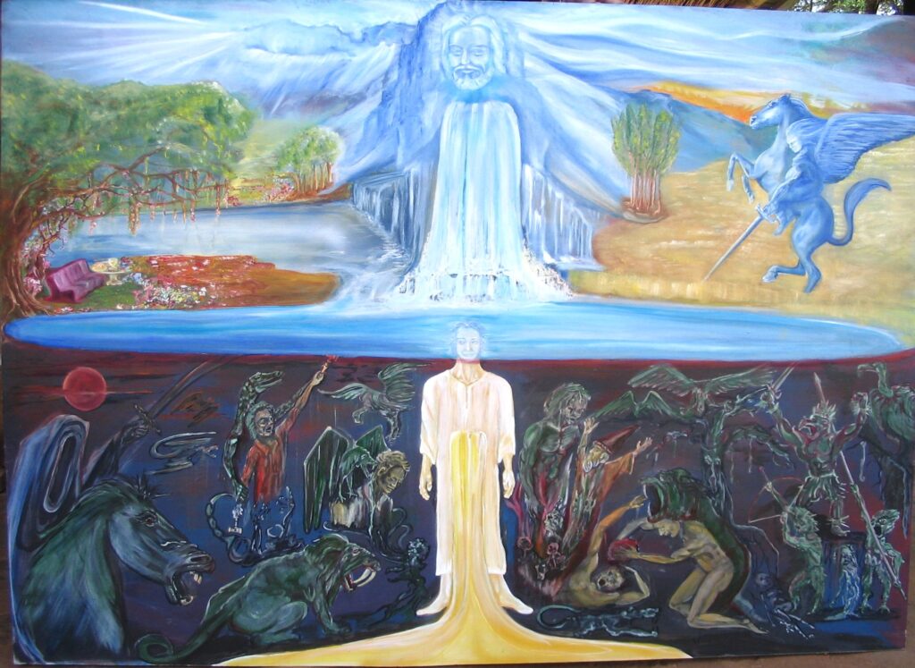 The Garden, the painting was painted by Ron. The Full explanation of this painting is in his book The Garden.